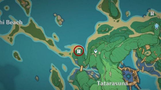 Местоположение Кудзираи в северной части Татарасуны (Изображение с Genshin Impact)