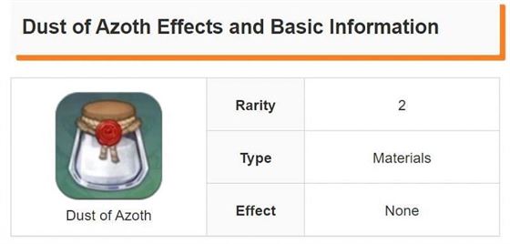 Информация о Dust of Azoth (Изображение из game8)