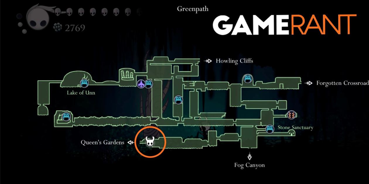 Местоположение карты Hollow Knight Greenpath Шепчущий корень