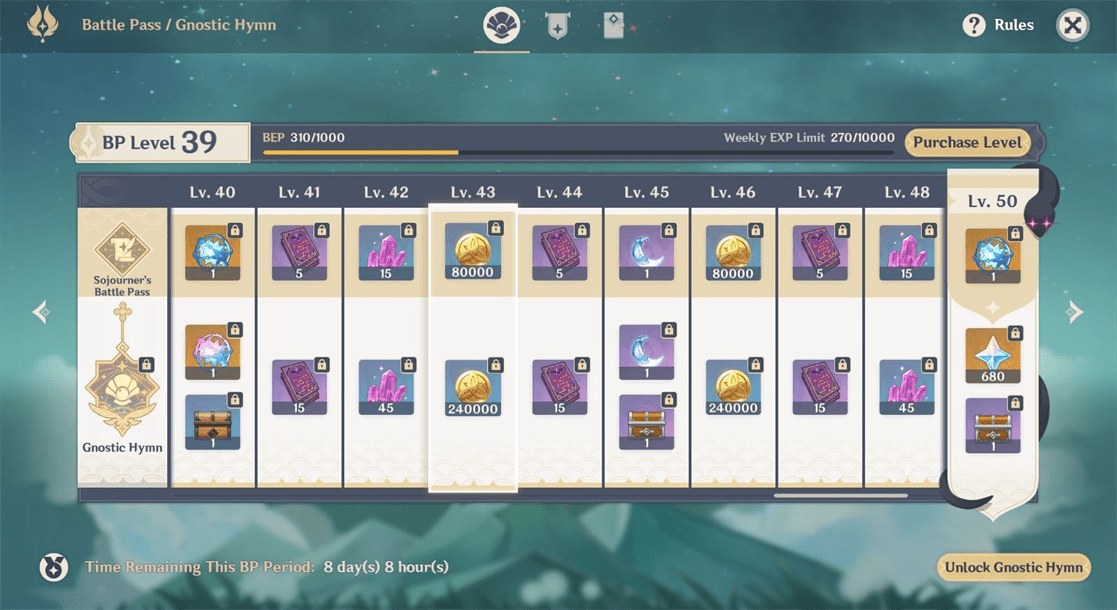 Различные награды можно получить из боевого пропуска (изображение через HoYoverse).