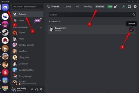 Как разблокировать пользователя в Discord